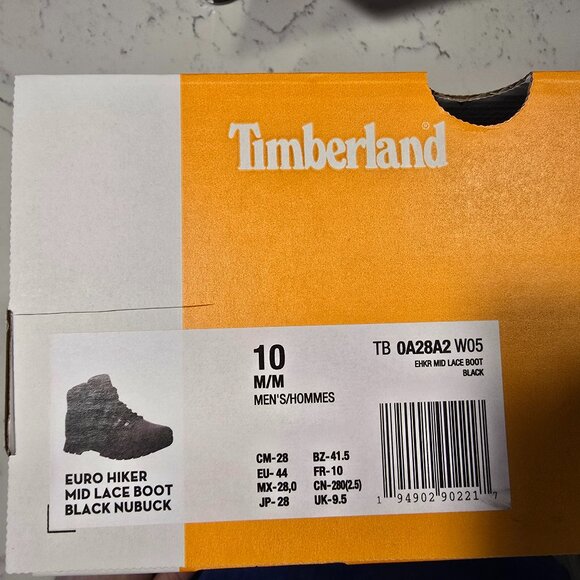 Timberland Euro Hiker Lace-up Boot - Black Nubuck, Size 10 NEW - Picture 6 of 6